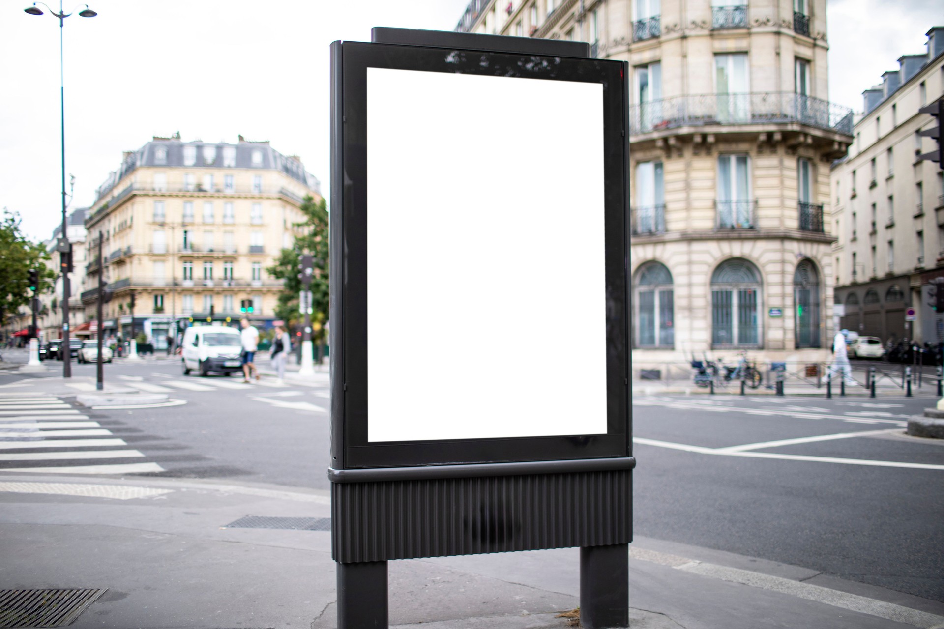 Illuminated digital display with copy space on a Paris street