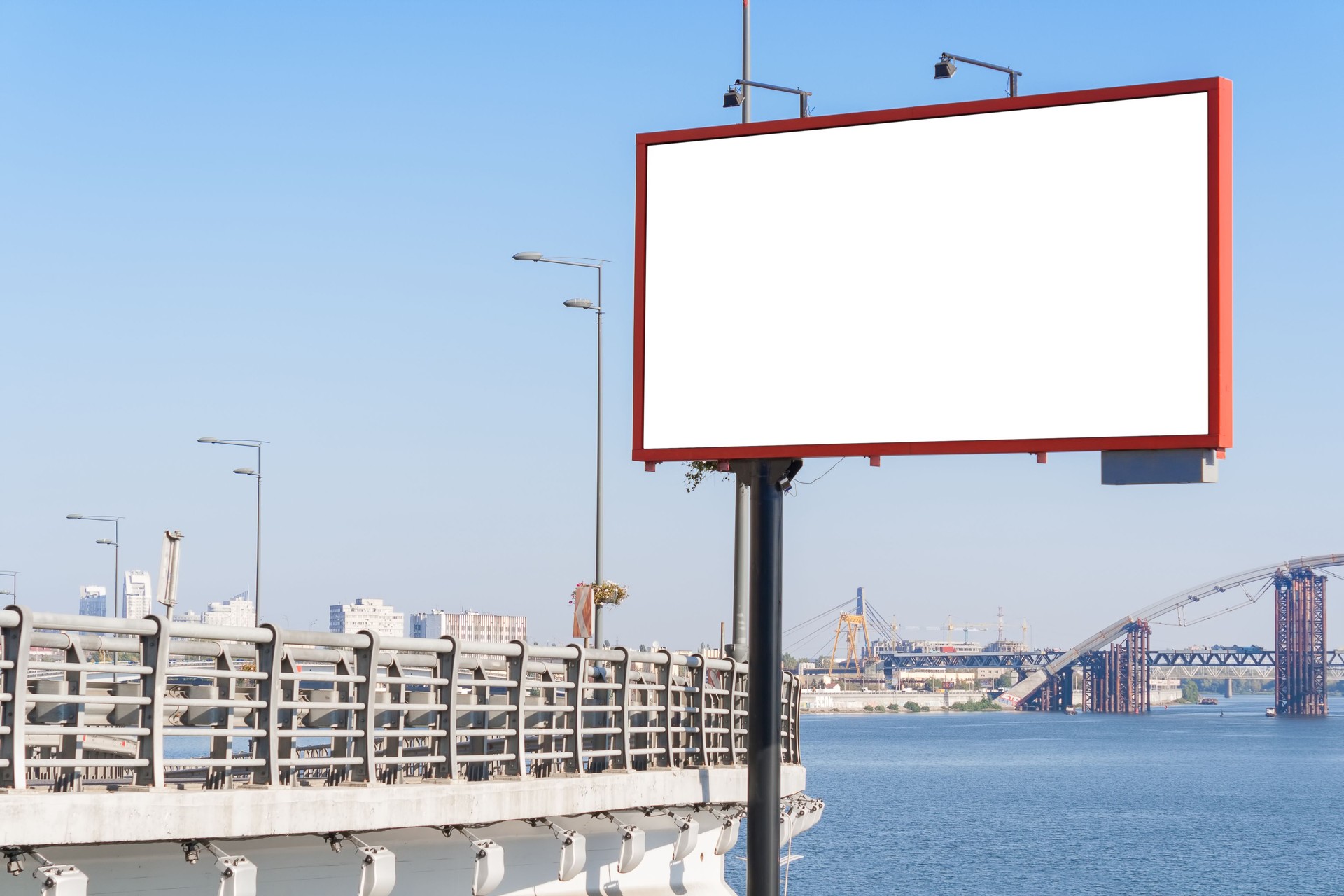 Empty big advertising banner outdoor city mockup template background.